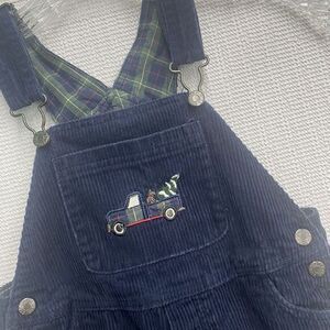 Authentic Place Boy's 4T Navy Blue Corduroy Overalls Christmas‎ Tree Truck Dog